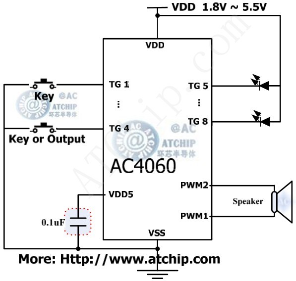 ac4060 diagram 与地触发有效带单片机MCU电路接线图